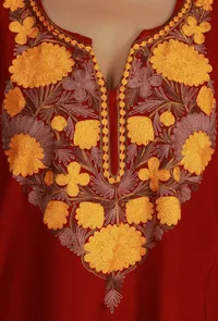Maroon Phiran with Mustard Yellow Aari Embroidery- Free Size image 6
