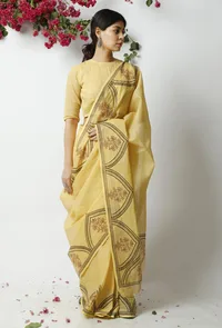 The Somber Yellow Kota Doria Saree image 1