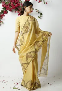 The Somber Yellow Kota Doria Saree image 2
