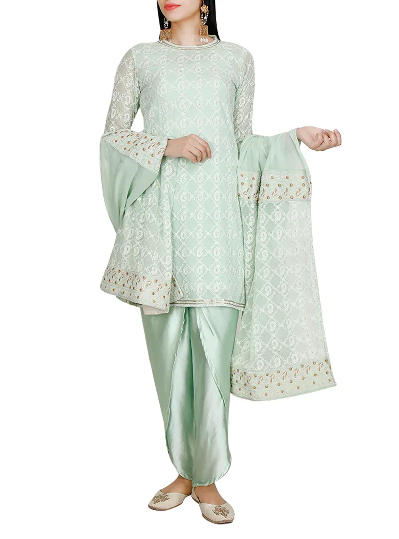 Mint Green Georgette Chikankari Dupatta
