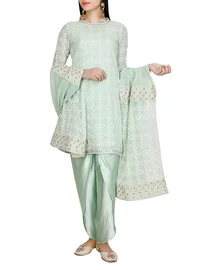 Mint Green Georgette Chikankari Dupatta image 1
