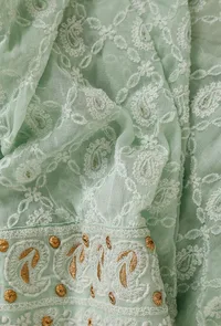 Mint Green Georgette Chikankari Dupatta image 2