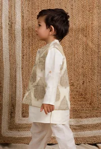 White Cream Brocade Nehru Jacket image 2