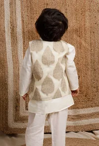 White Cream Brocade Nehru Jacket image 3
