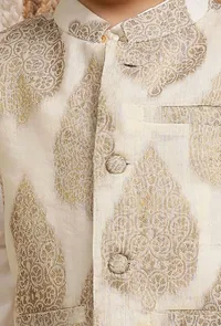 White Cream Brocade Nehru Jacket image 4