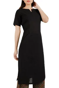 Classic Black Cotton Slub Kurta image 1