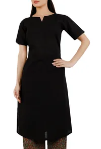Classic Black Cotton Slub Kurta image 2
