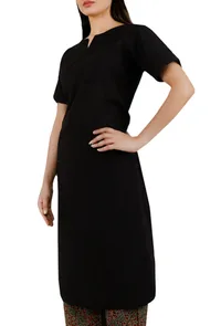 Classic Black Cotton Slub Kurta image 3