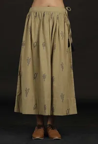 Okra Beige Handblock Floral Tassel Skirt image 1