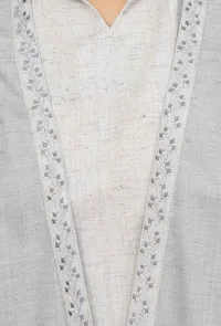 Set of 2: Grey Cotton Khadi Straight Asymmetrical Dress with Powder Blue Flared Shrug image 5