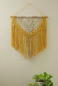 Yellow and White Swirl Macrame Wall Hanging image 1