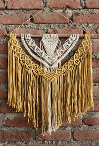 Yellow and White Swirl Macrame Wall Hanging image 3