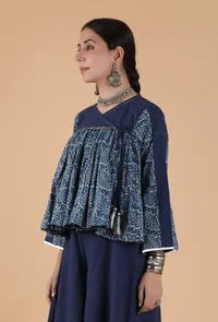 Manya Indigo Jaal Printed Front Tie Kedia Jacket image 1