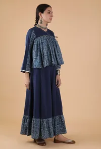 Manya Indigo Jaal Printed Front Tie Kedia Jacket image 2