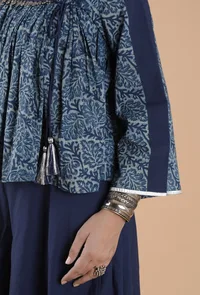 Manya Indigo Jaal Printed Front Tie Kedia Jacket image 5