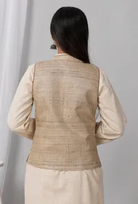 Brown Cotton Khadi Nehru jacket image 3