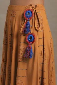 Set of 2: Mustard Yellow Hand Block Printed Kalidar Long Skirt with Mustard Yellow Front Open Asymmetrical Top image 6