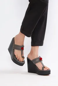 Matte Finish Vegan Leather Kolhapuri Inspired Wedges image 1