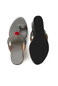 Matte Finish Vegan Leather Kolhapuri Inspired Wedges image 3