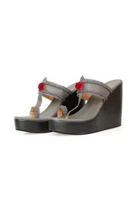 Matte Finish Vegan Leather Kolhapuri Inspired Wedges image 4