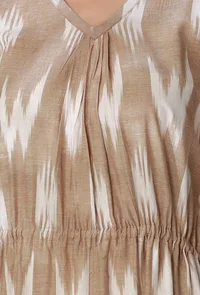 Beige Ikkat Side Tie Up Kaftan Kurta image 5