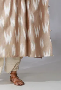 Beige Ikkat Side Tie Up Kaftan Kurta image 6