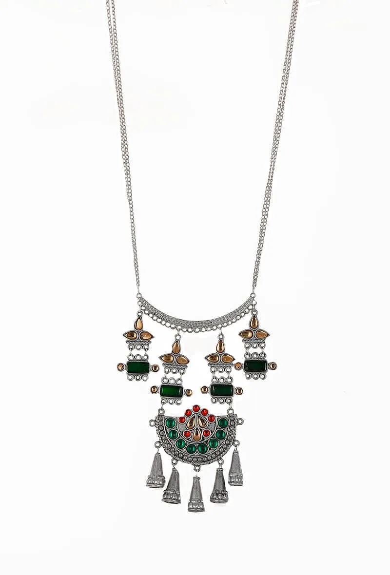 Colourful German Silver Afghan Necklace