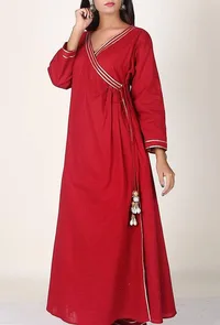 Crimson Red Gota Handloom Cotton Angrakha image 1