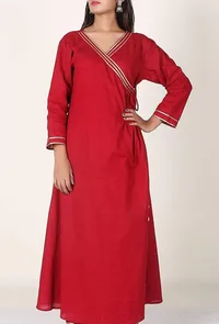 Crimson Red Gota Handloom Cotton Angrakha image 2