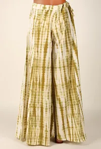 Olive Green And White Tie & Dye Cotton Palazzo image 3
