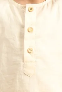 Set Of 3: Neil Off White Cotton Kurta, Pyjama & Khaki Ajrakh Print Jacket image 6