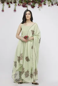 Light Green Kota Hand-Block Printed Dupatta with a scalping finish image 1