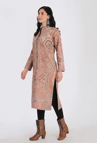 Tahira creme Kani Jamavar Long Coat Outer Jacket image 3