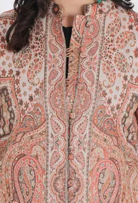 Tahira creme Kani Jamavar Long Coat Outer Jacket image 5