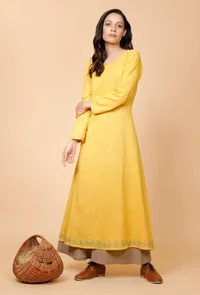 Yellow A-Line Cotton Kurta image 1