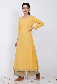 Yellow A-Line Cotton Kurta image 2