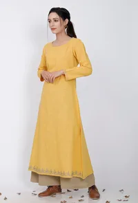 Yellow A-Line Cotton Kurta image 3