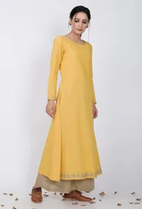 Yellow A-Line Cotton Kurta image 4