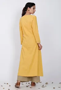 Yellow A-Line Cotton Kurta image 5