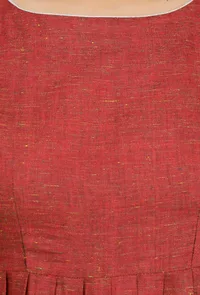 Carmine Red Khadi Cotton Sleeveless Flared Dress image 5