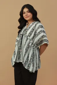 Printed Cotton Kaftan Top with Drawstring image 4