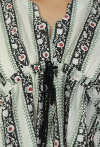 Printed Cotton Kaftan Top with Drawstring image 6