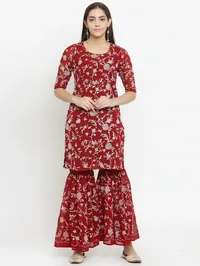 Set Of Maroon Parsi Embroidered Kurta WIth Sharara image 1