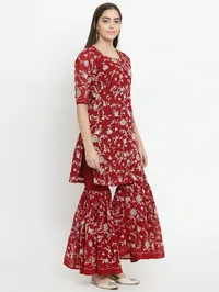 Set Of Maroon Parsi Embroidered Kurta WIth Sharara image 2