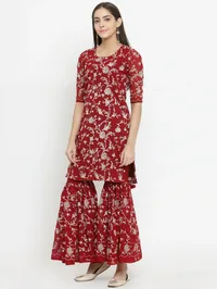 Set Of Maroon Parsi Embroidered Kurta WIth Sharara image 3