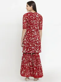 Set Of Maroon Parsi Embroidered Kurta WIth Sharara image 4