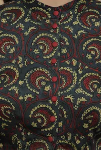 Bottle Green Printed Mashru Full Sleeves  Shirt Blouse image 5