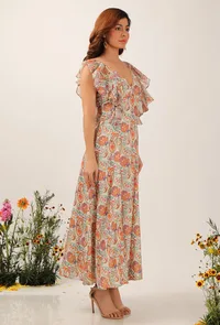 Amala Floral Chintz Ruffled Long Dress With Back Tie Up Details image 3