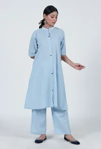Sky Blue Cotton Kurta image 1