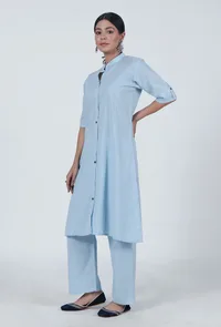 Sky Blue Cotton Kurta image 3